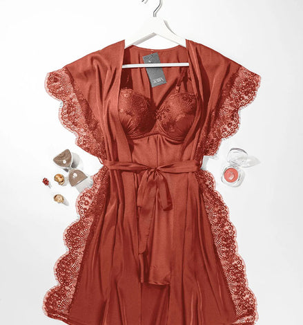 طقم ستاتي ساتان قطعتين باللون السومو