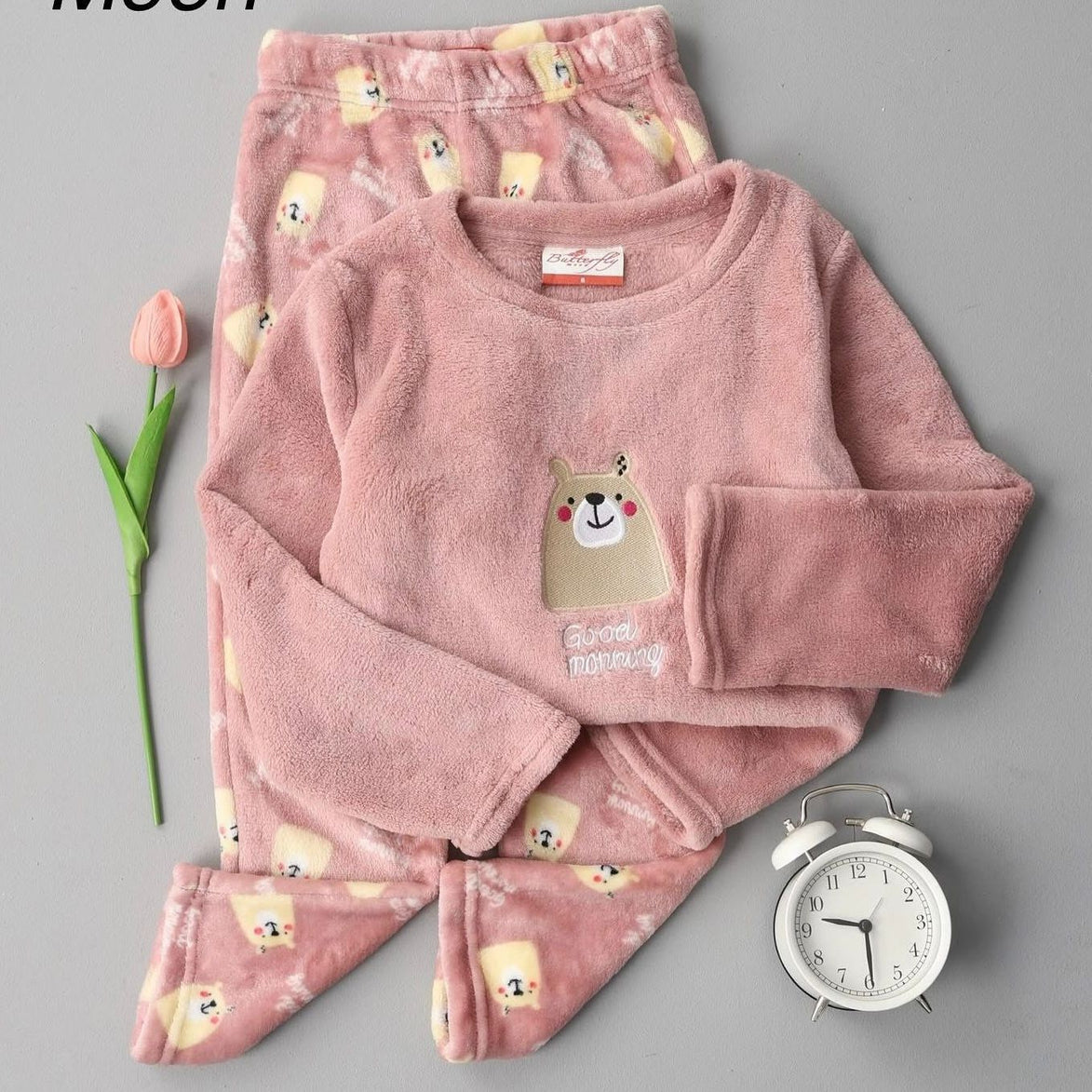 بيجاما بناتي منقشة باللون الزهري 4-12